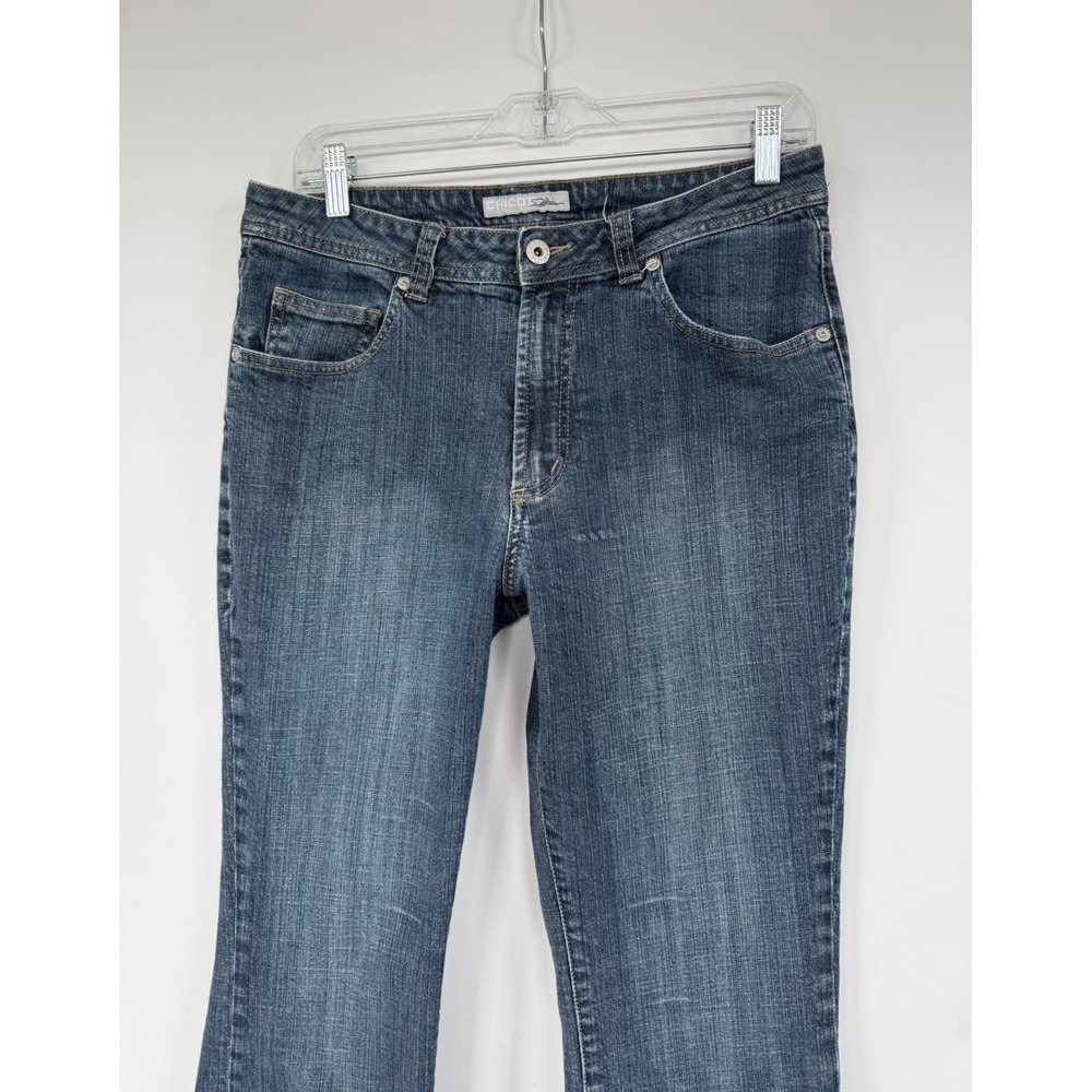 Chicos Platinum Denim Crop Cuff Jeans Women's Size 1 Blue Capris Stretch Preppy